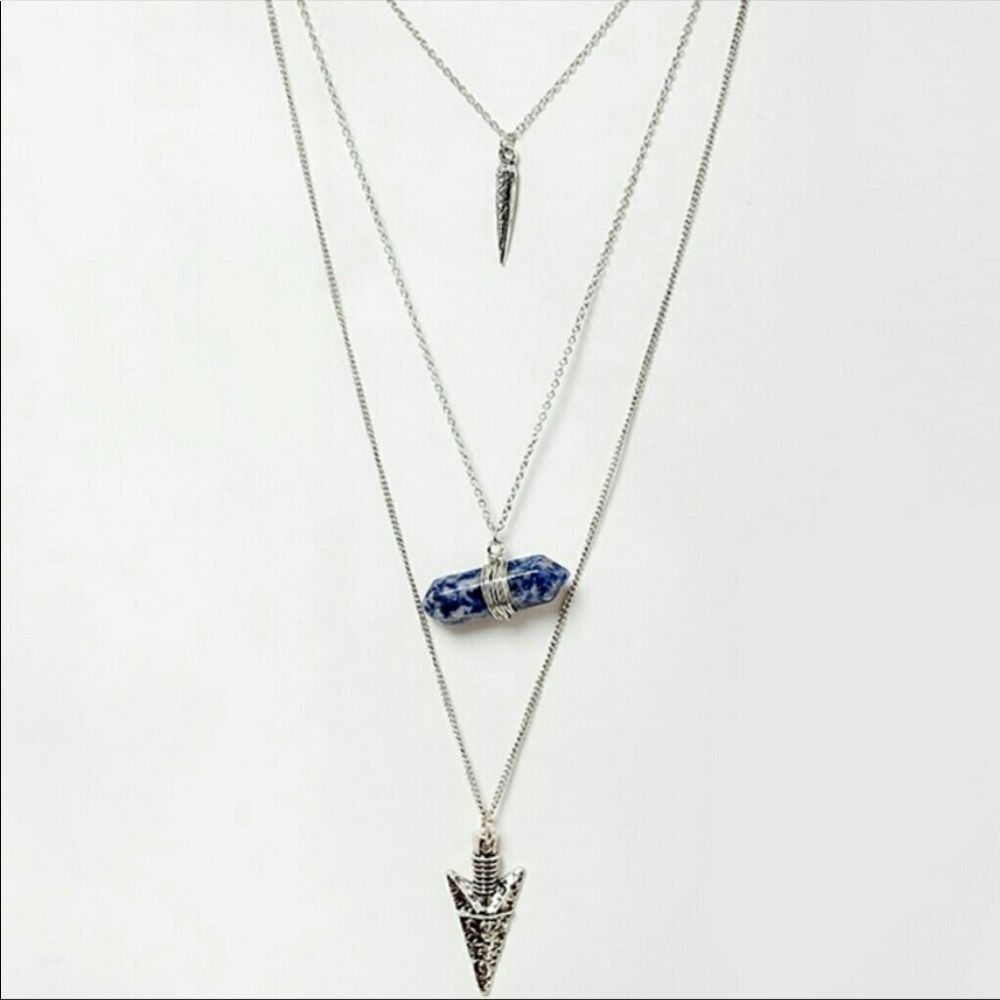 Layered three tier arrowhead necklace